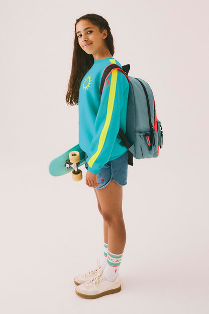 Khaki with Neon Coral Puffer Backpack