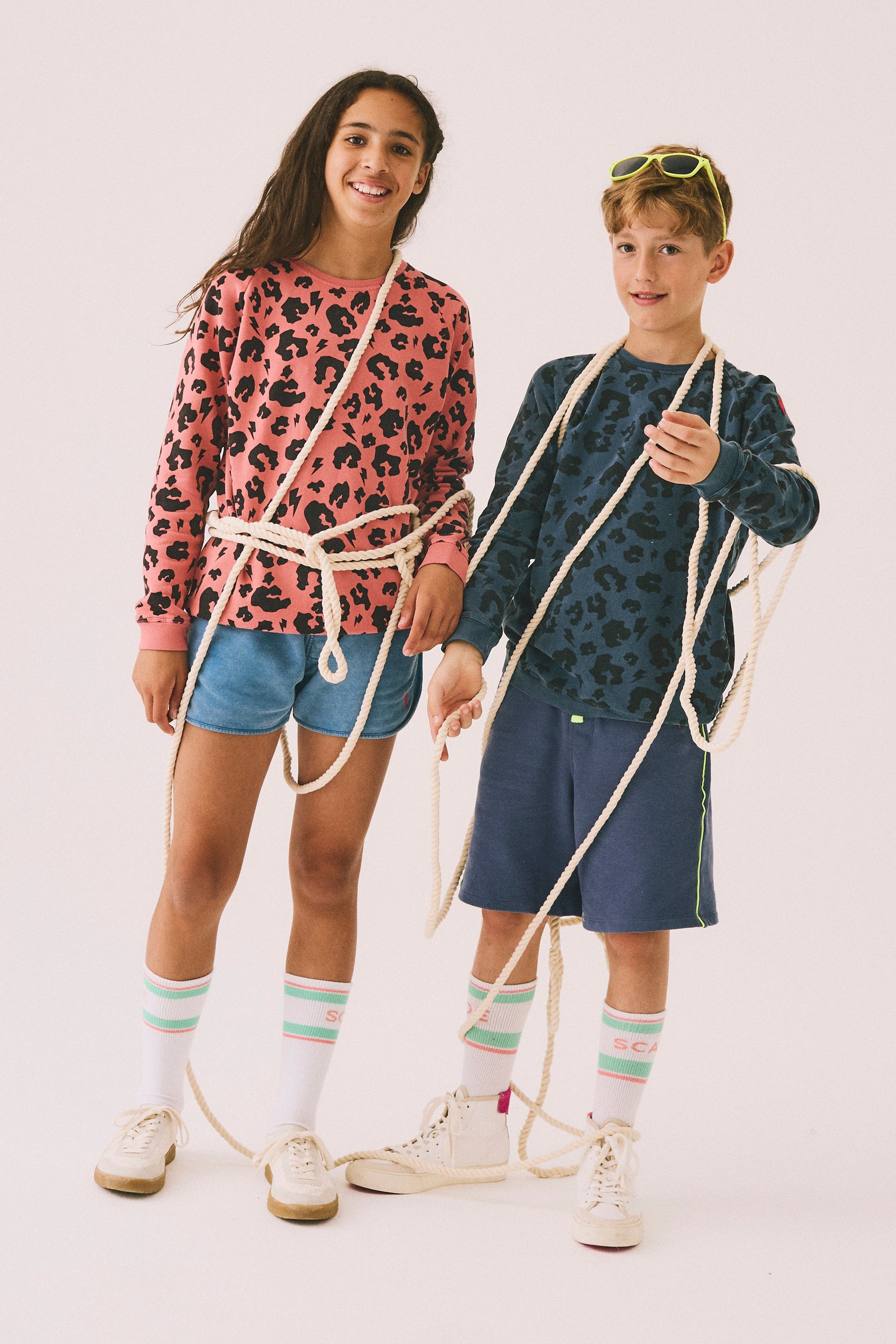 Big Kids Washed Navy with Black Leopard Classic Sweatshirt