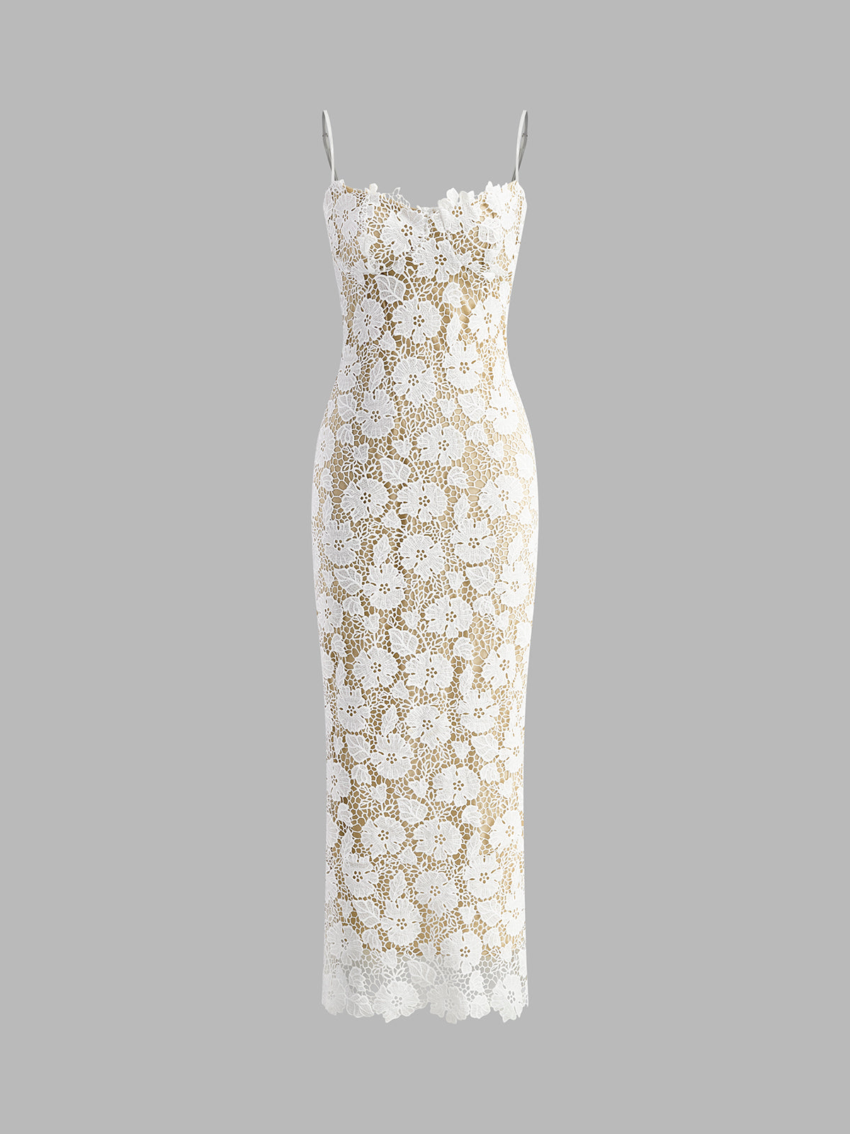 Semi-Sheer Double Layer Lace Cami Dress