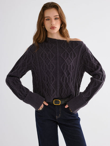 Cable Knit Off-shoulder Sweater