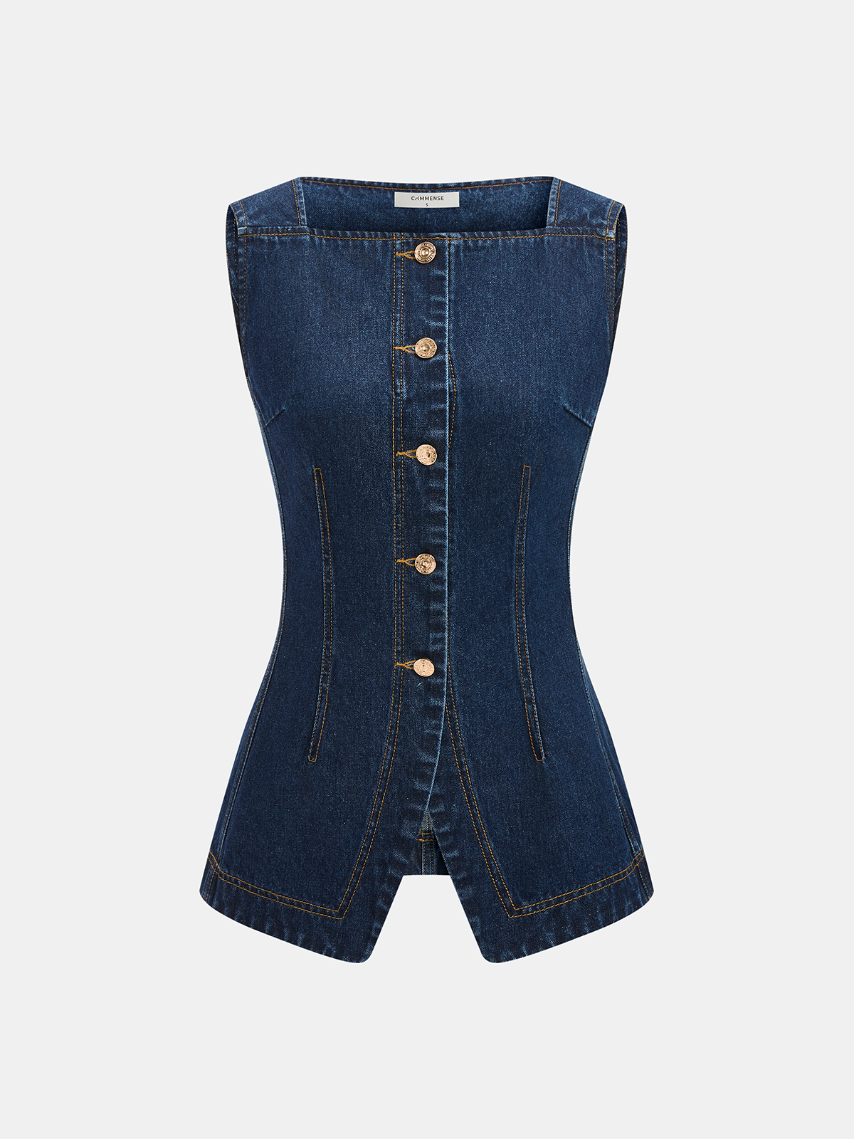 Metal Button Denim Sleeveless Vest & Shorts Set