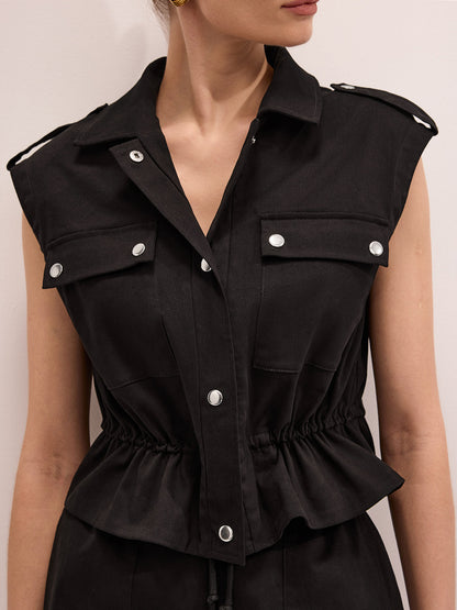 Cotton Blend Utility Vest & Shorts Set