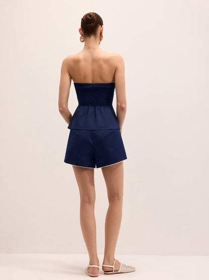 Casual Cotton Linen Strapless Top & Shorts Set