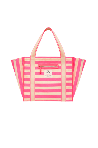 Pink and Ivory Stripe Canvas Tote Bag