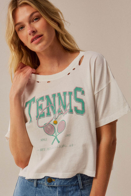 BH Tennis Club Distressed Cropped Graphic Tee