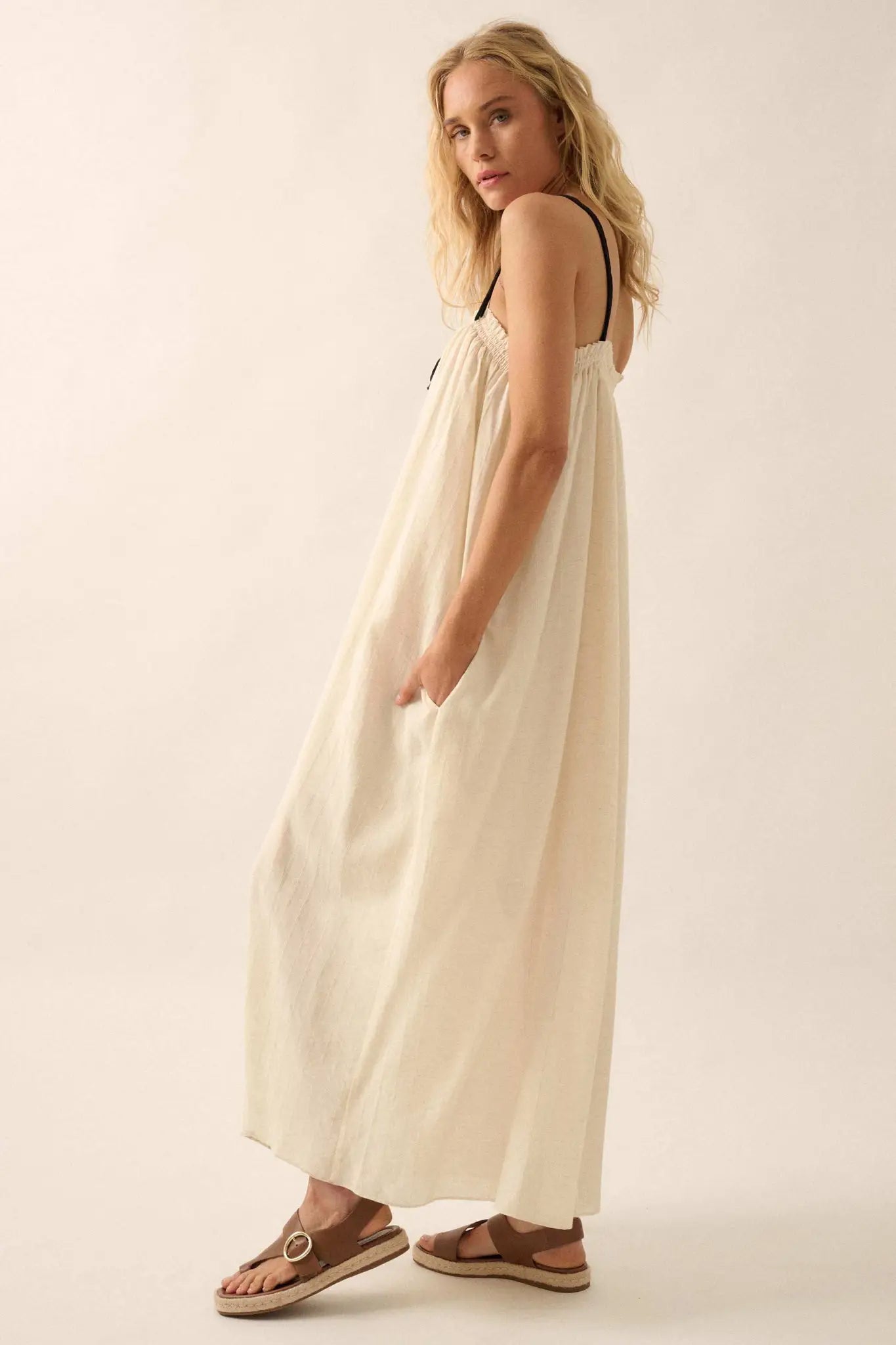 Finding Freedom Tonal-Stripe Trapeze Maxi Dress