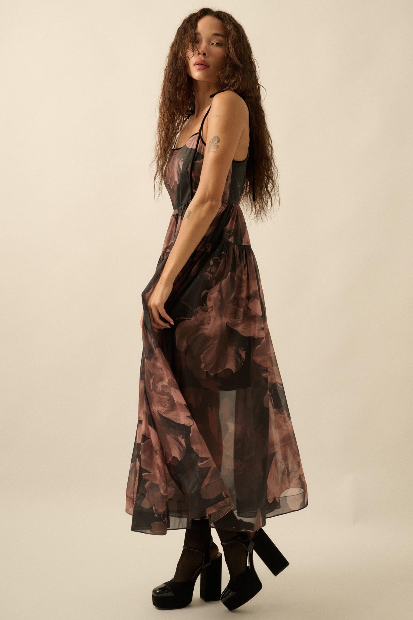 Decadent Blooms Floral Organza Midi Dress