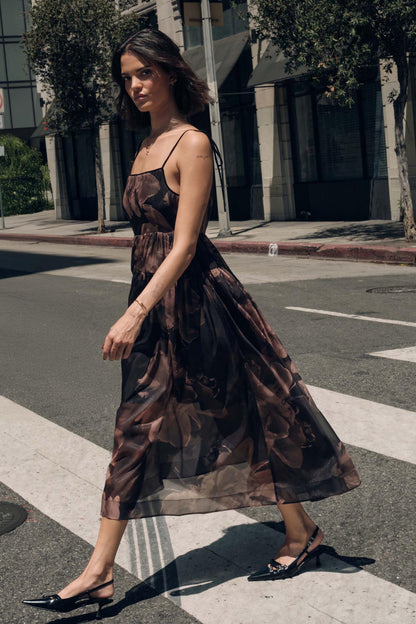 Decadent Blooms Floral Organza Midi Dress