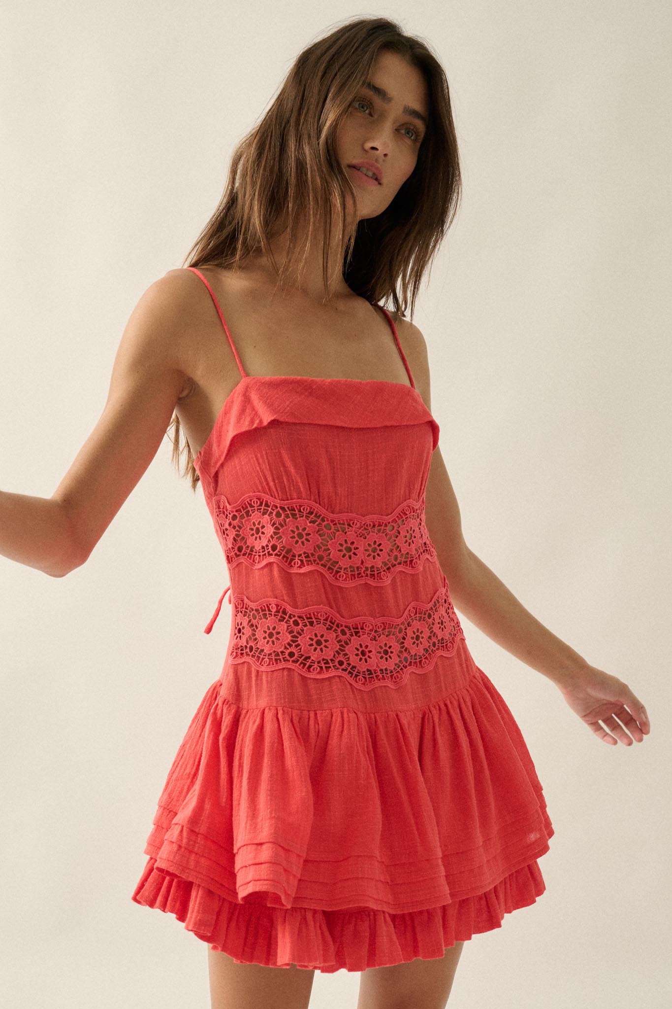 Play Date Lace-Inset Cotton Gauze Mini Dress