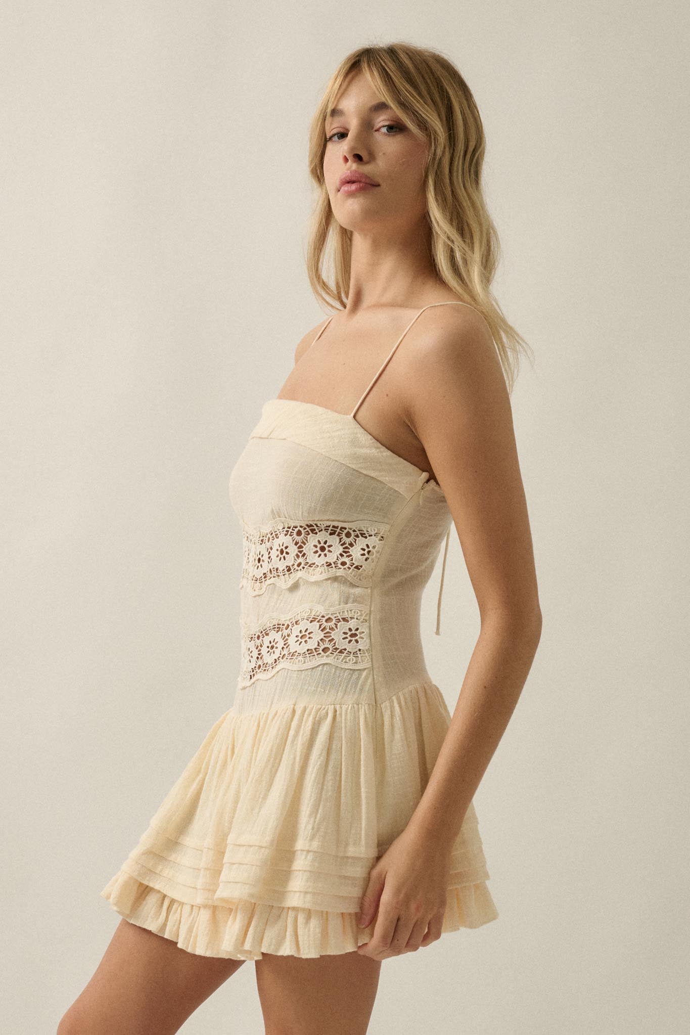 Play Date Lace-Inset Cotton Gauze Mini Dress