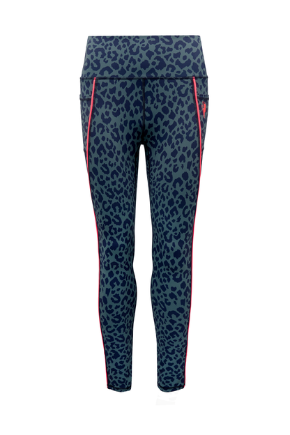 Khaki with Navy Candy Leopard 7/8 Length Active Leggings