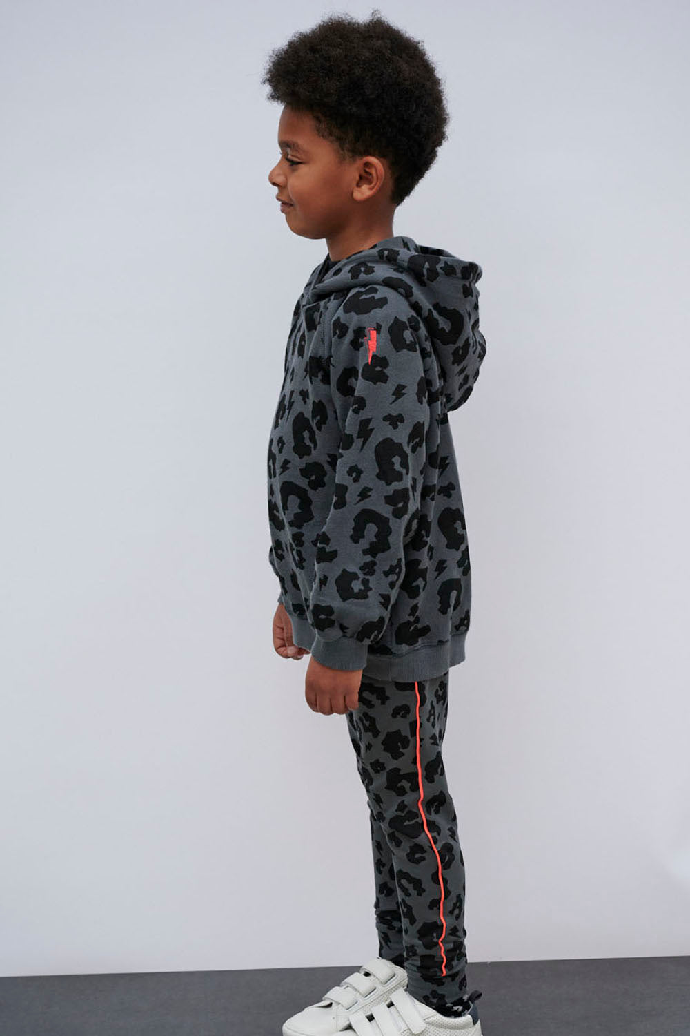 Kids Grey Leopard Hoodie