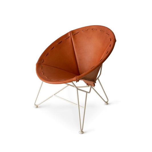 Saddle Leather Round Chair in Natural with Oyster White Base