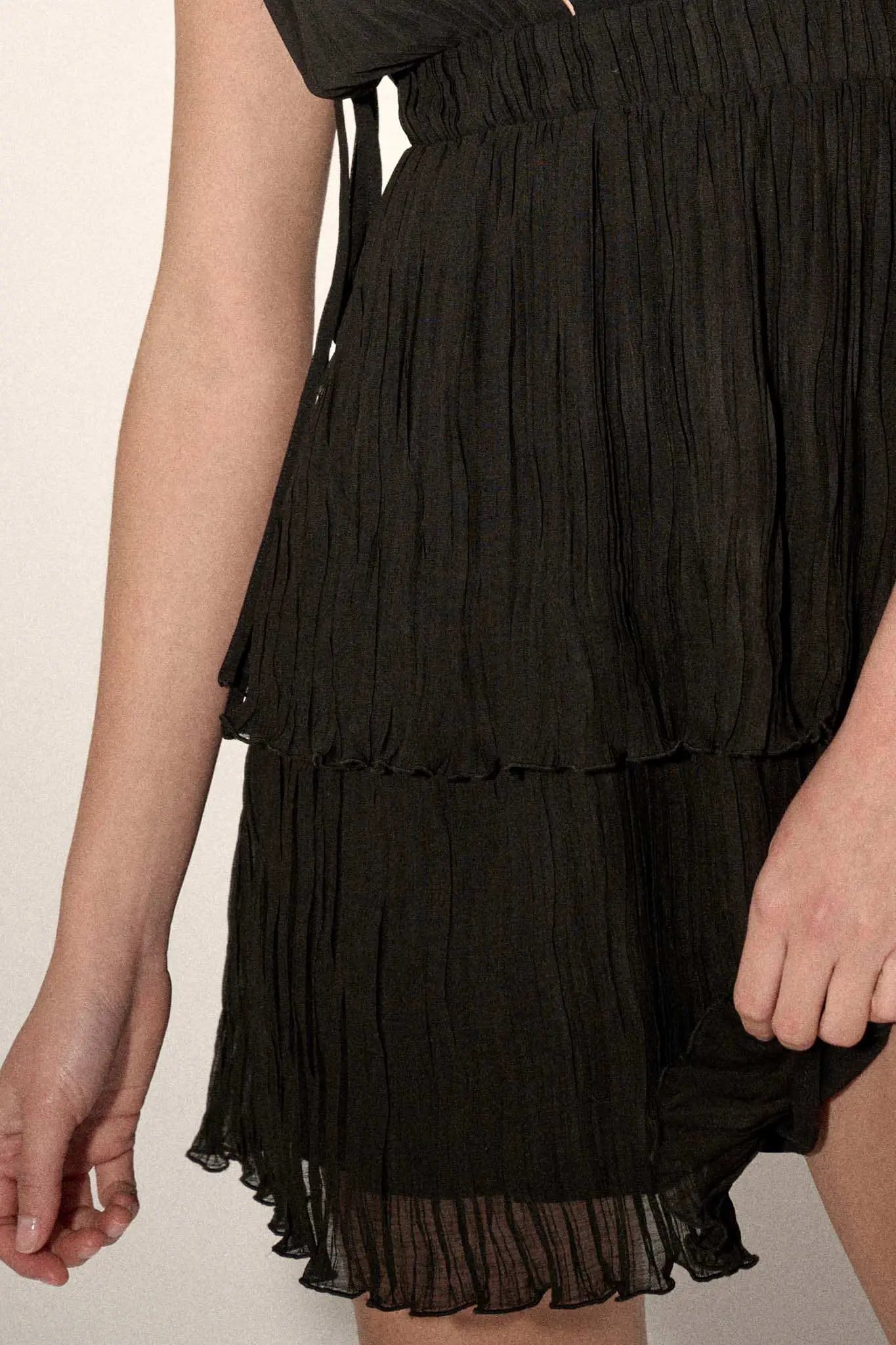 Midnight Magic Tiered Accordion-Pleated Mini Dress