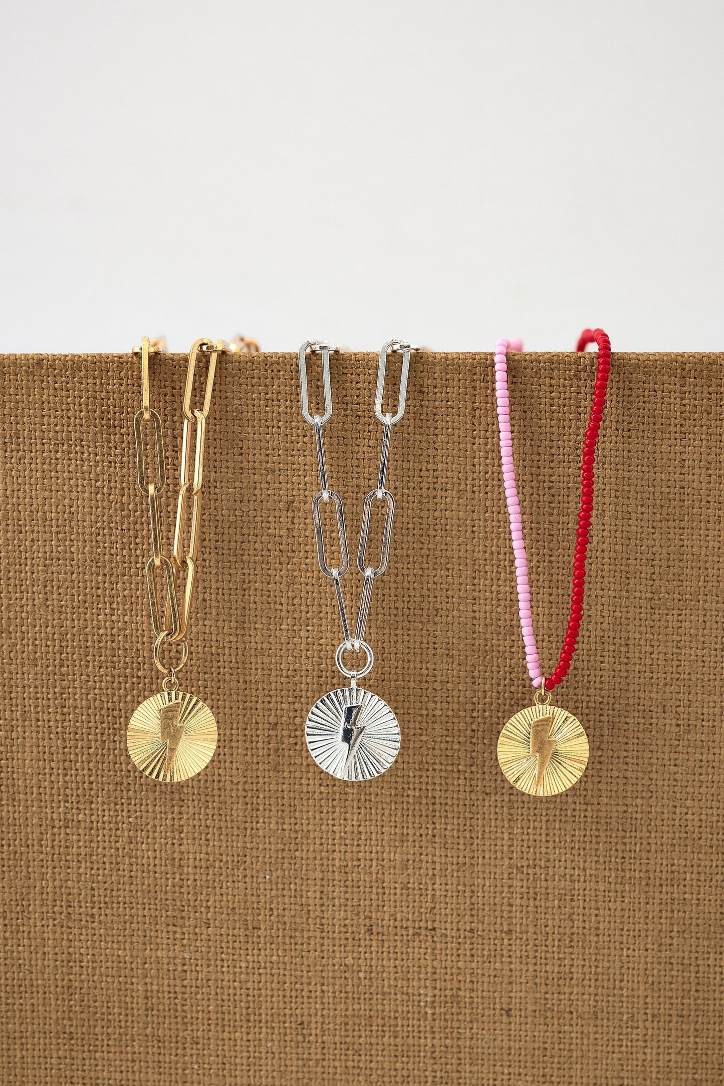 Gold Circle Bolt Pendant Necklace