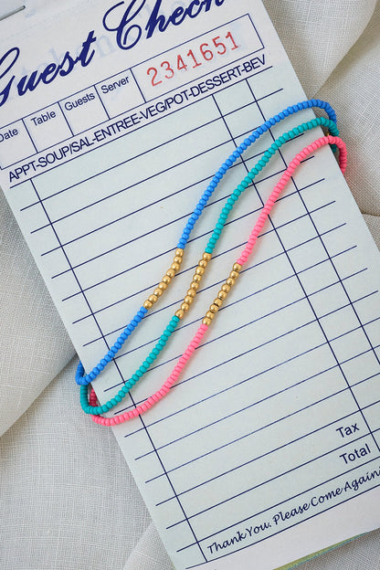Gold and Aqua Beaded Bracelet