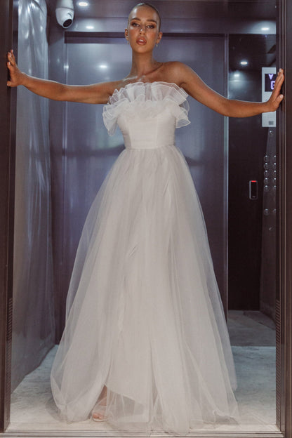 Marietha Organza Frill Maxi Wedding Dress White