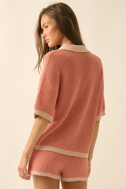 Days of Joy Striped Short-Sleeve Polo Sweater