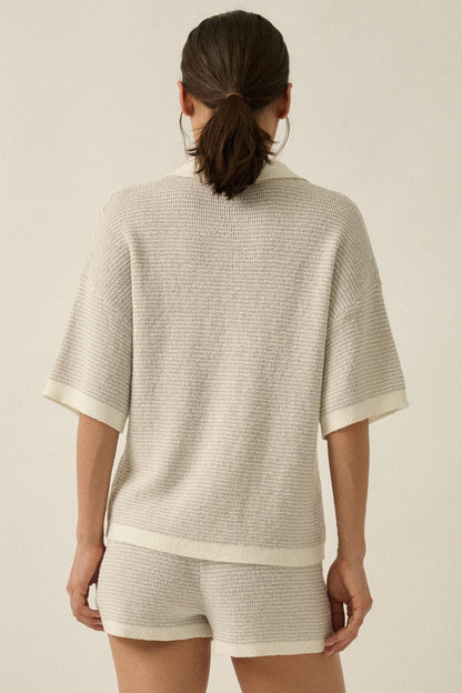 Days of Joy Striped Short-Sleeve Polo Sweater