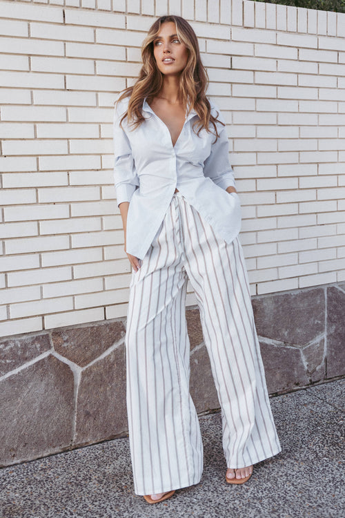 Ember Cotton Pants - Blue Brown Stripe