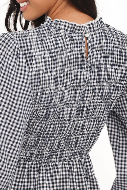 Jessen Long Sleeve Mini Dress - Navy Gingham