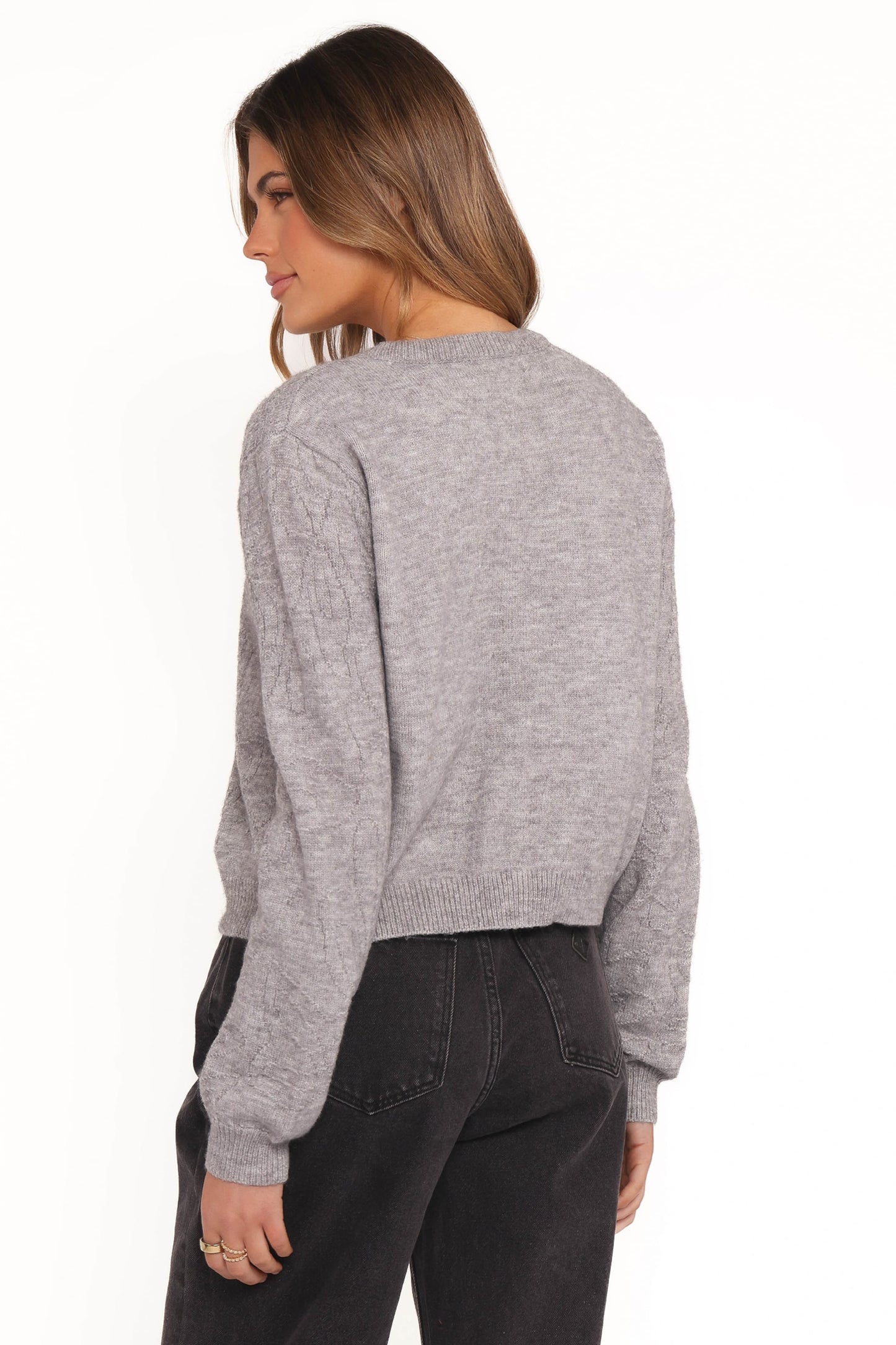 Fauna Tonal Floral Cardigan - Heather Grey