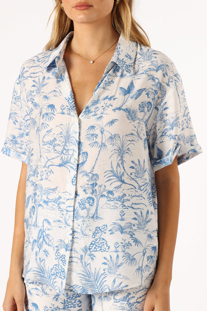 Faye Button Down Top - White Blue